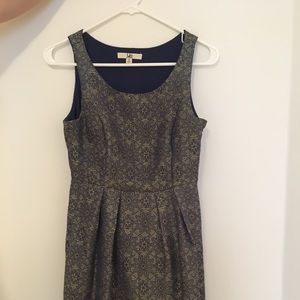 Ya fit and flare blue and gold print dress